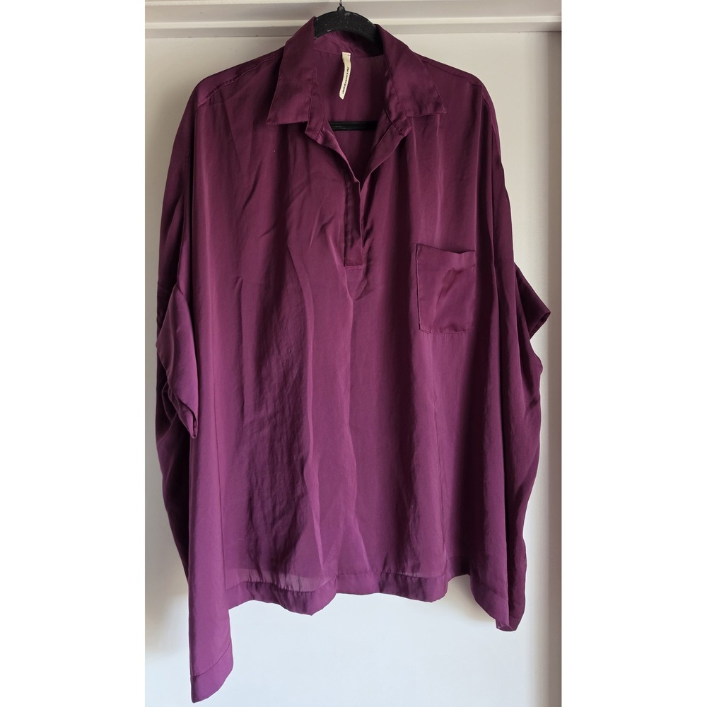 Pier Antonio Gaspari Blouse Sz 42 Purple Solid Collared Top Lagenlook Flowy